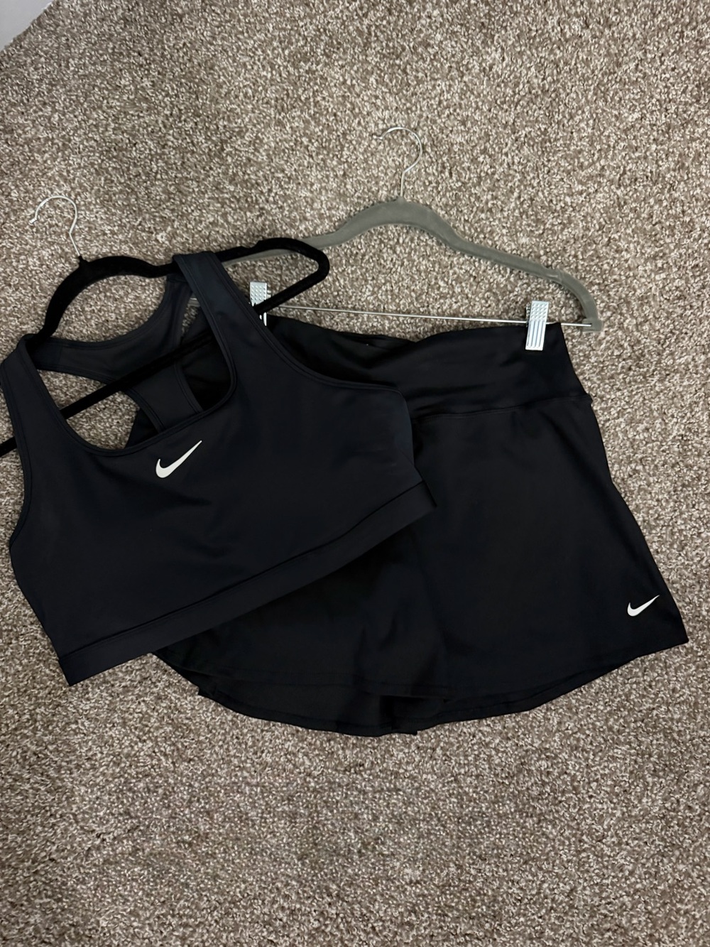 Nike Black Sports Bra and Skort Set with White Swooshes - Picture 1 of 2